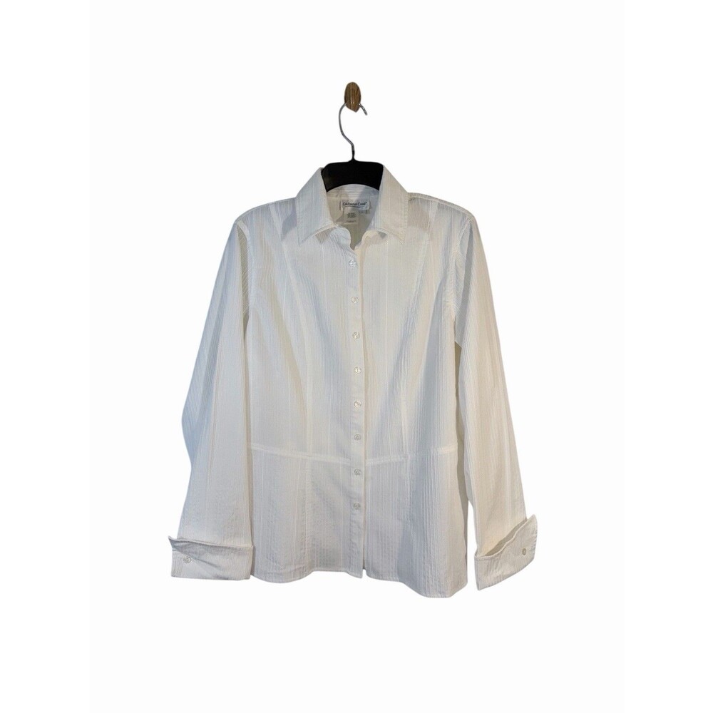 Coldwater Creek Womens L Button Up Shirt Jacket White Cotton Blend